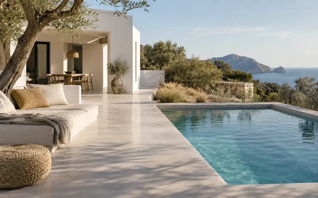 Terraza y piscina con acabado de microcemento Mortex